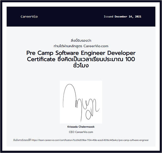 Certificate Pre Camp Software Engineer Developer